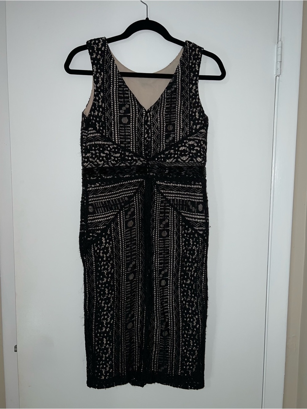 Signature by Sangria Black V-Neck Midi Dress with Beaded details